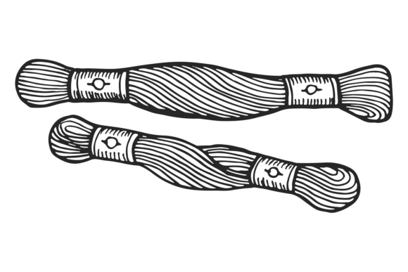 Embroidery Skein Hand Drawn Icon. Needle Review