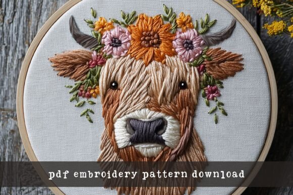 Floral Highland Cow Hand Embroidery Review